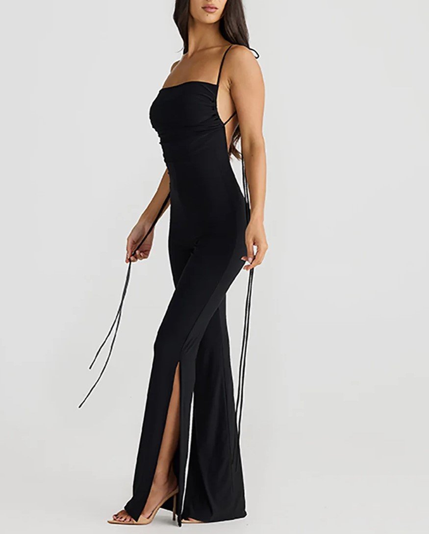 Backless Lace-up Irregularity Long Jumpsuit Rompers