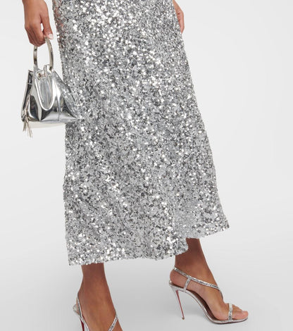 Puff-sleeve sequined midi dress