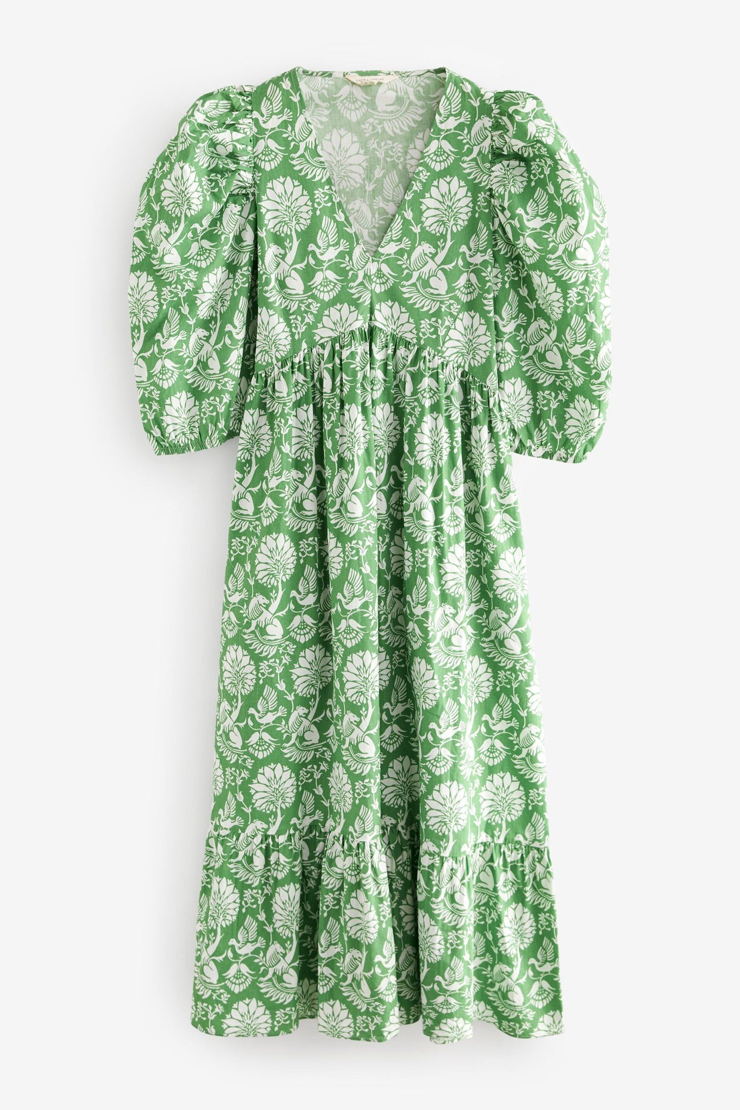 Green Floral Printed Cotton Long Maxi Dress