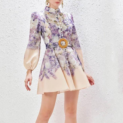 Garden Flower Long Sleeve Mini Dress