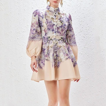 Garden Flower Long Sleeve Mini Dress