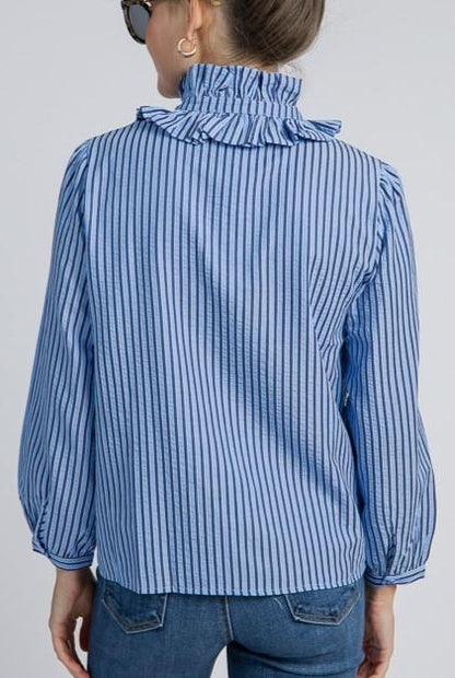 Ruffle Collar Stripe Top