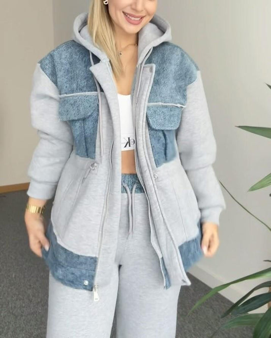 Pique Denim Ruffle Tracksuit Set