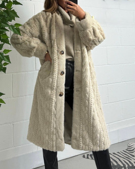 Faux Fur Cable Knit Long Coat