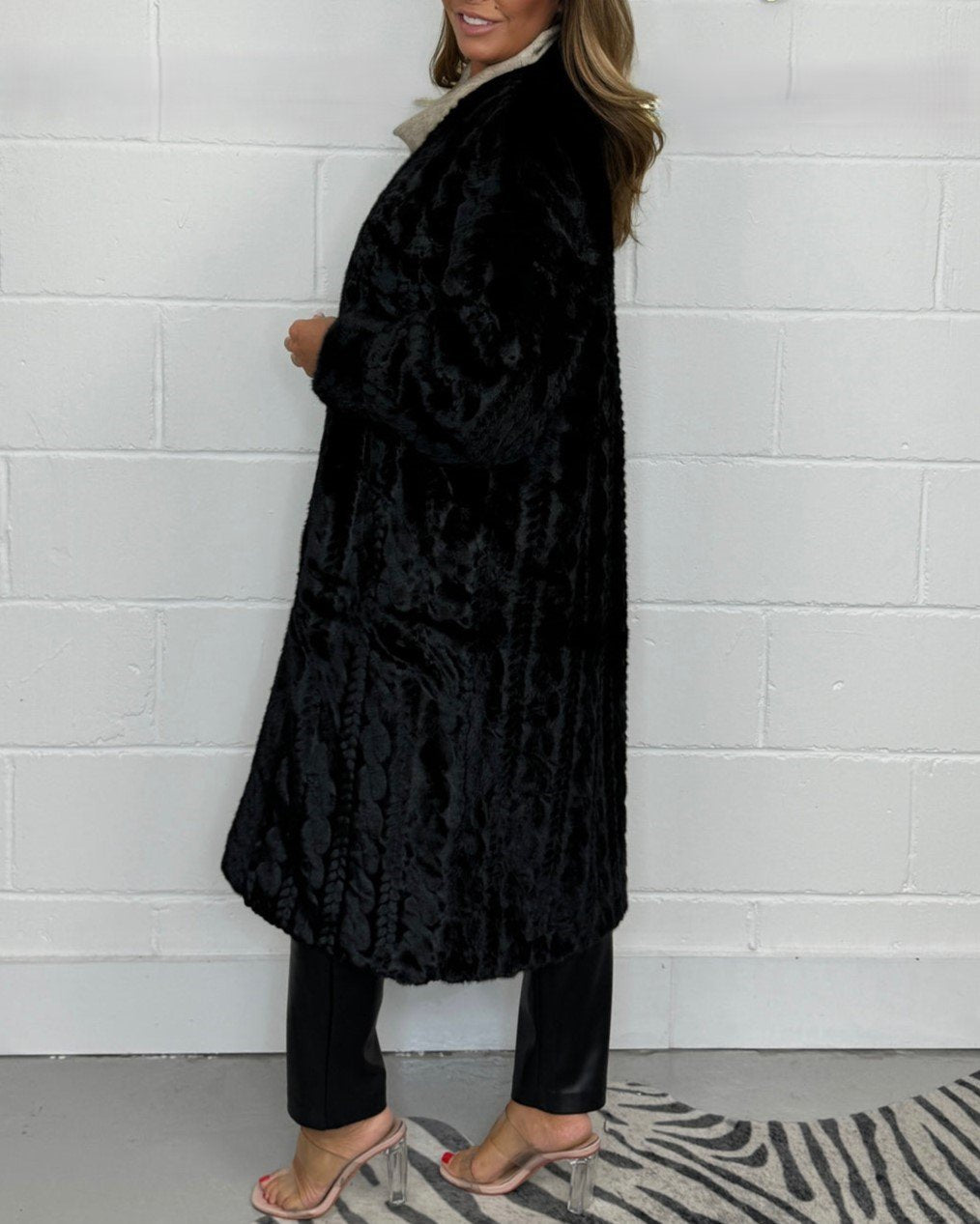 Faux Fur Cable Knit Long Coat