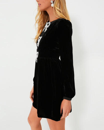 Blouson Sleeve Bows Velvet Dress