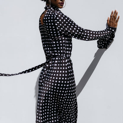 Black Polka Dot Elegant Long Sleeve Dress