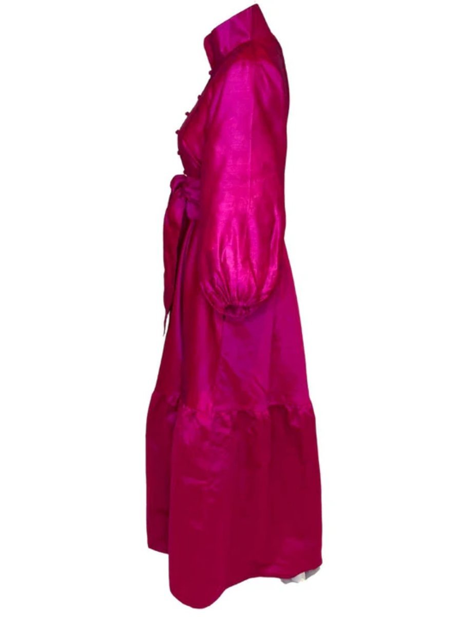 Hot Pink Raw Silk Maxi Dress