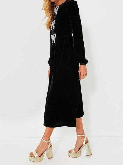 Blouson Sleeve Bows Velvet Dress