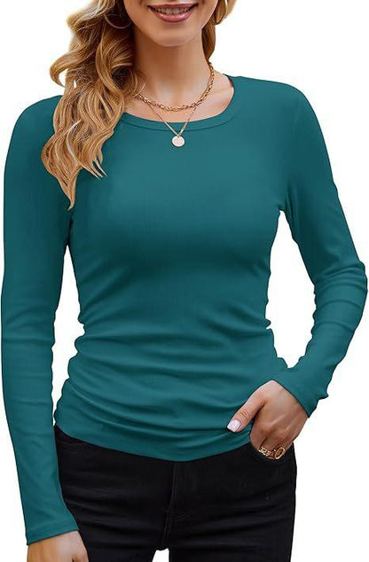 Ribbed Long Sleeve Crewneck Knit Tops