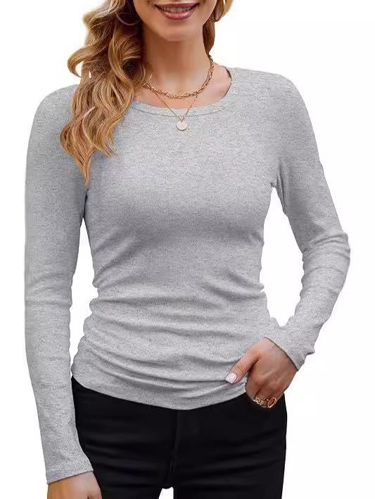 Ribbed Long Sleeve Crewneck Knit Tops