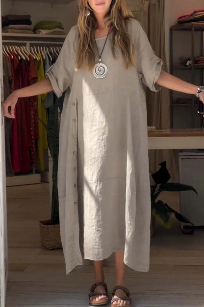 New Pre-Fall 100% Linen Midi Dress