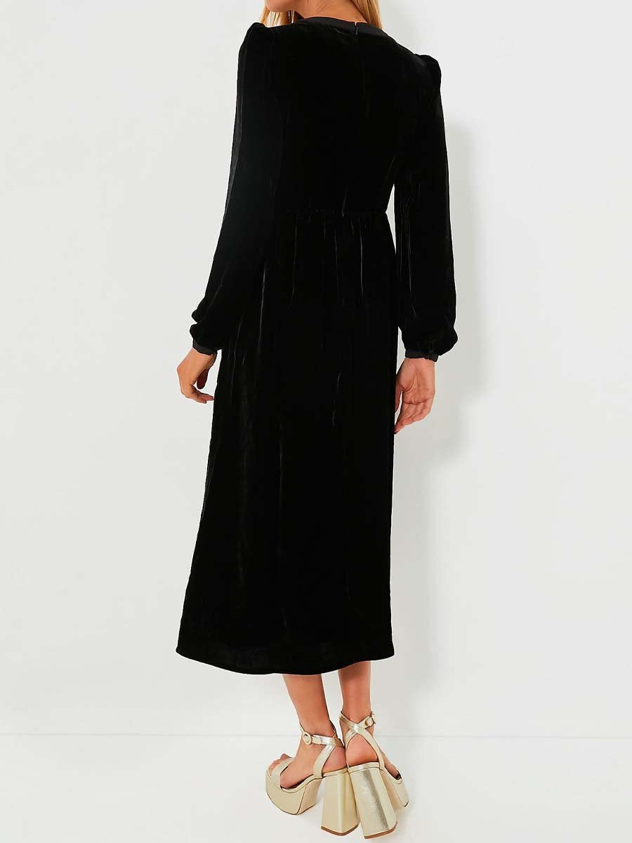 Blouson Sleeve Bows Velvet Dress