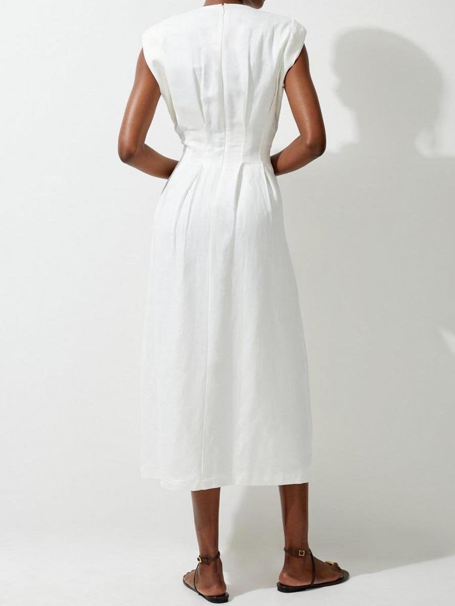 White Linen Midi Dress