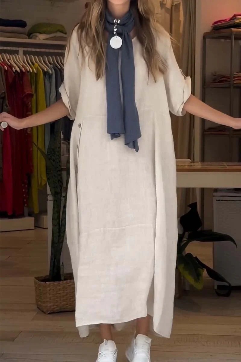 New Pre-Fall 100% Linen Midi Dress