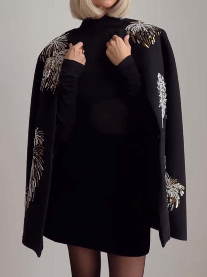 Sequin Embroidered Elegant Cape Coat