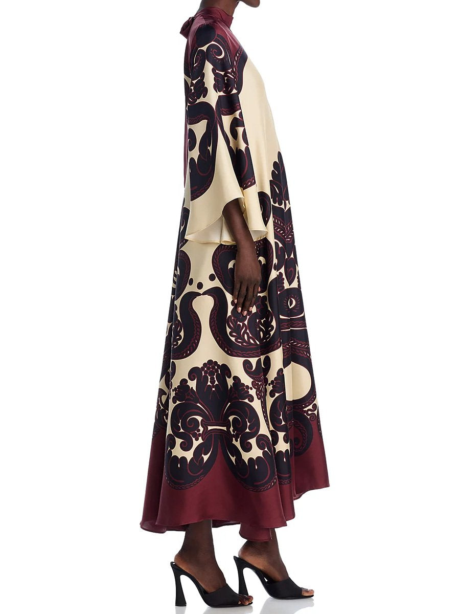 Silk Placement Print Long Sleeve Maxi Dress