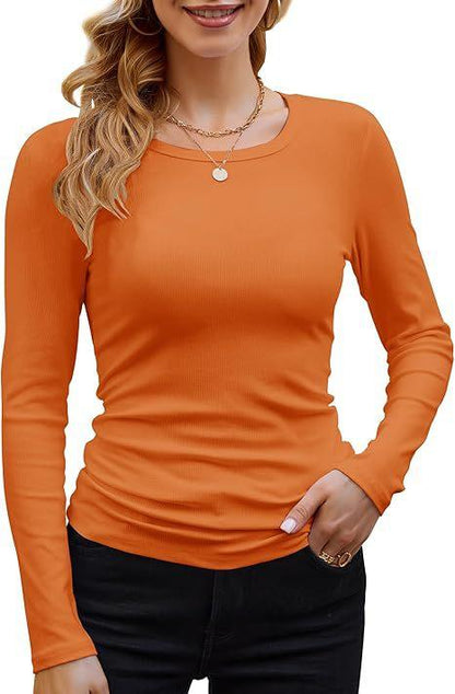 Ribbed Long Sleeve Crewneck Knit Tops