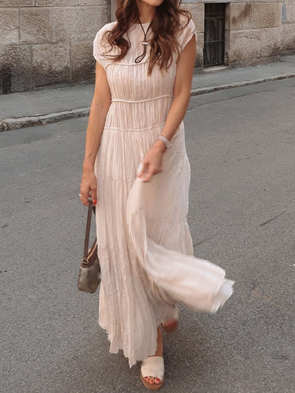 V Neck Sleeveless Pleated Maxi Dress