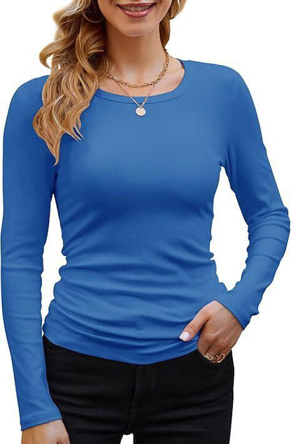 Ribbed Long Sleeve Crewneck Knit Tops