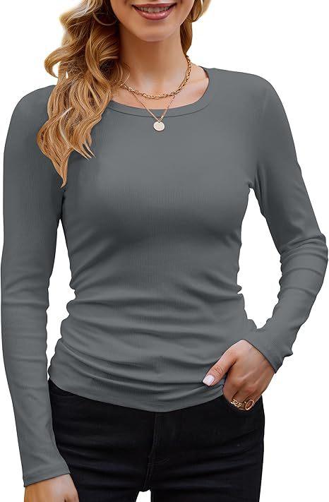 Ribbed Long Sleeve Crewneck Knit Tops