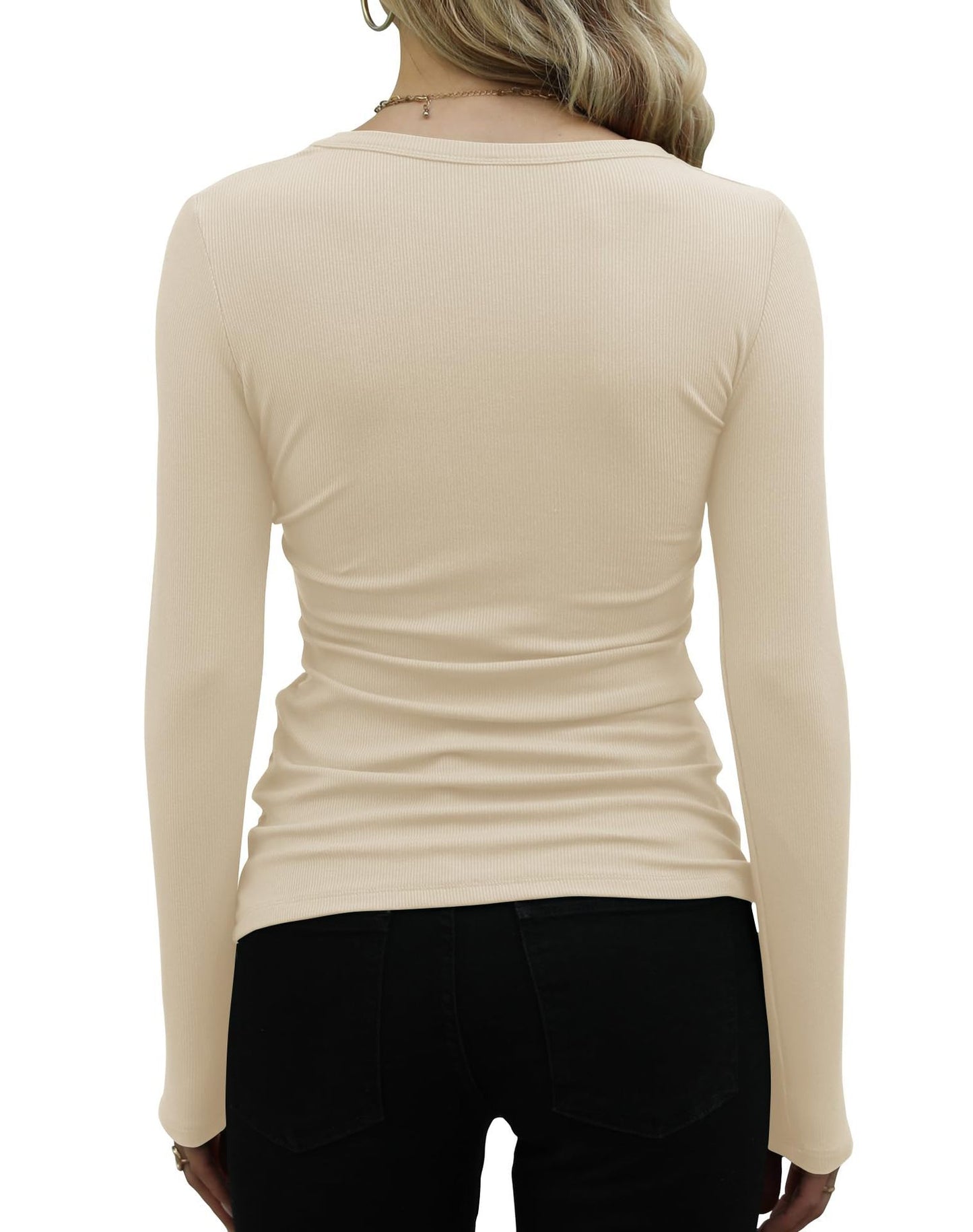 Ribbed Long Sleeve Crewneck Knit Tops