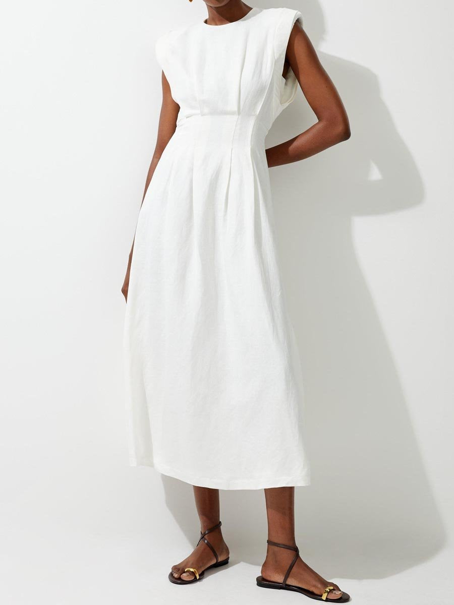 White Linen Midi Dress