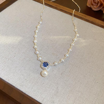 Blue Gemstone Pearl Necklace