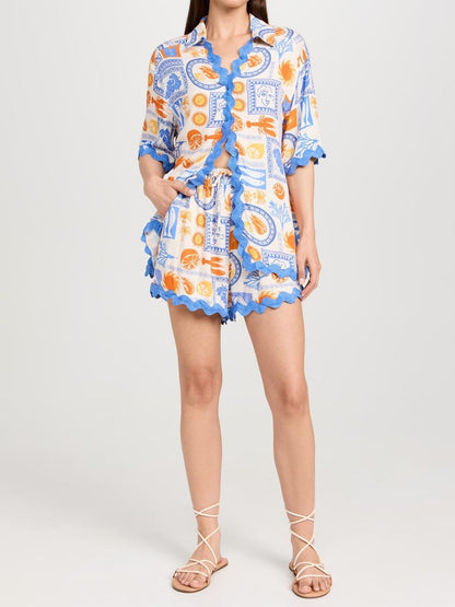 Bohemian Printed Button Up Casual set