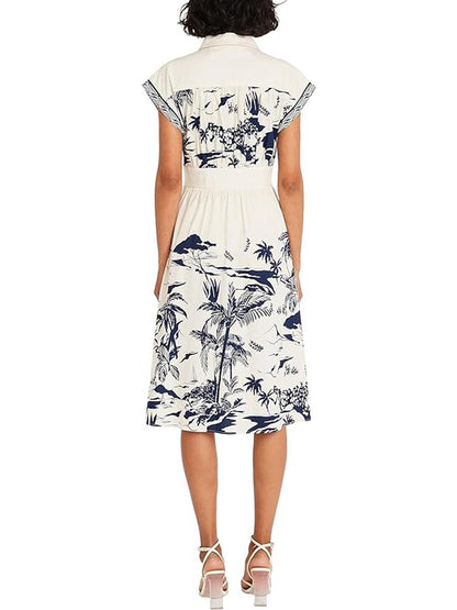 Collared Neck Printed Midi Dress