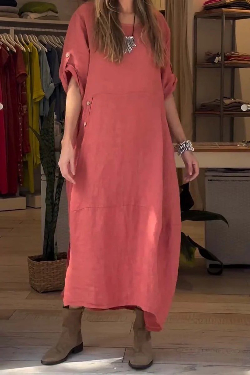 New Pre-Fall 100% Linen Midi Dress