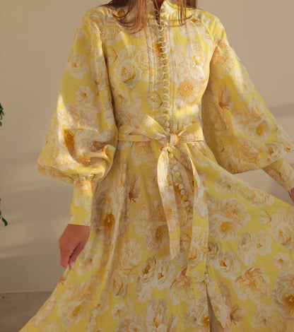 Elegant Yellow Floral Maxi Dress