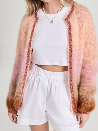 Gradient Fuzzy Knit Sweater Cardigan