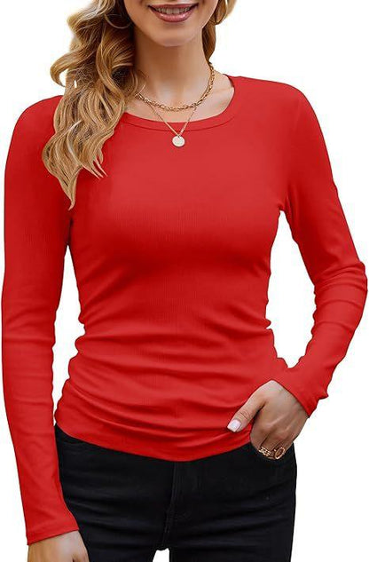 Ribbed Long Sleeve Crewneck Knit Tops