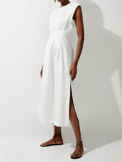 White Linen Midi Dress