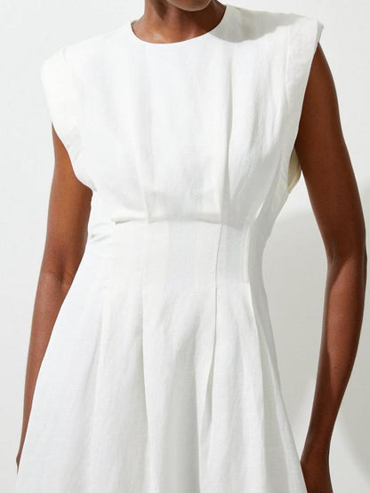 White Linen Midi Dress