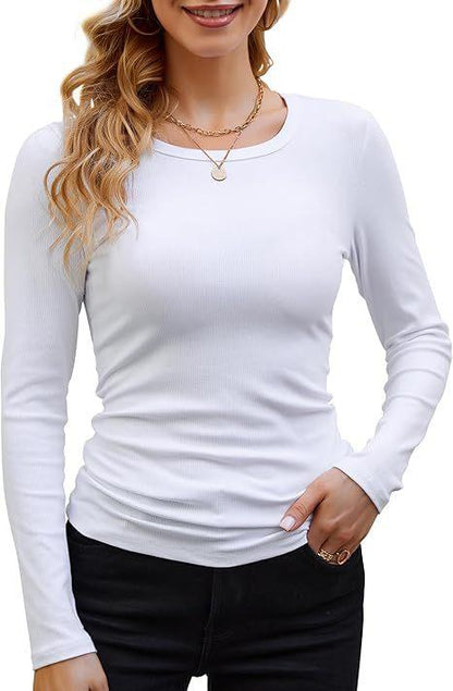 Ribbed Long Sleeve Crewneck Knit Tops