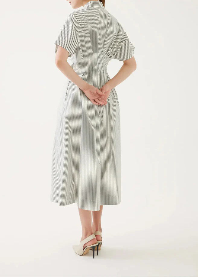 Lapel vertical striped shirt skirt