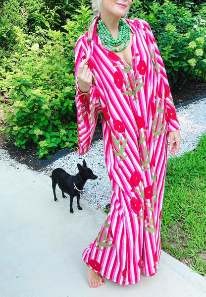 Floral-Print Striped Dress