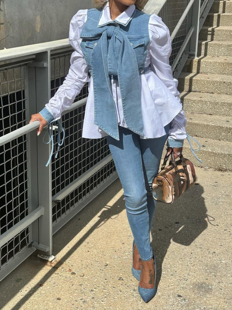 Chic Denim Bow Shirt