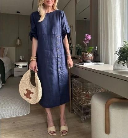 New Pre-Fall 100% Linen Midi Dress