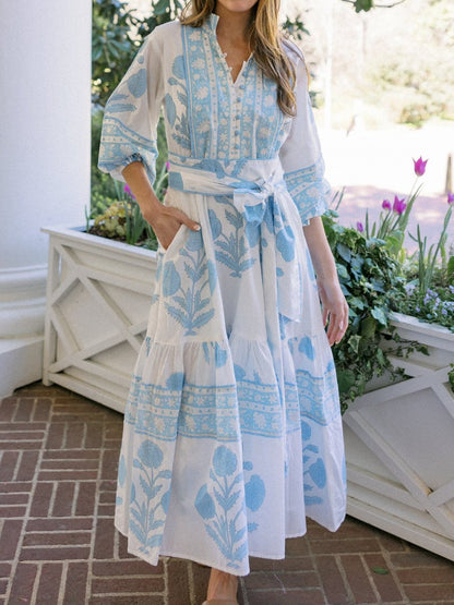 Fall Printed Elegance Midi Dress