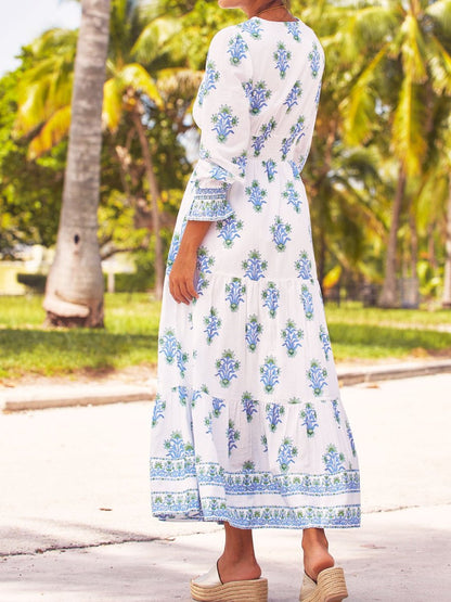 Stingy-Waist Printed Midi Dress