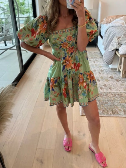 The Summer Green Floral Short Dress