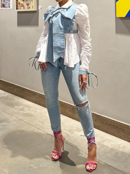 Chic Denim Bow Shirt