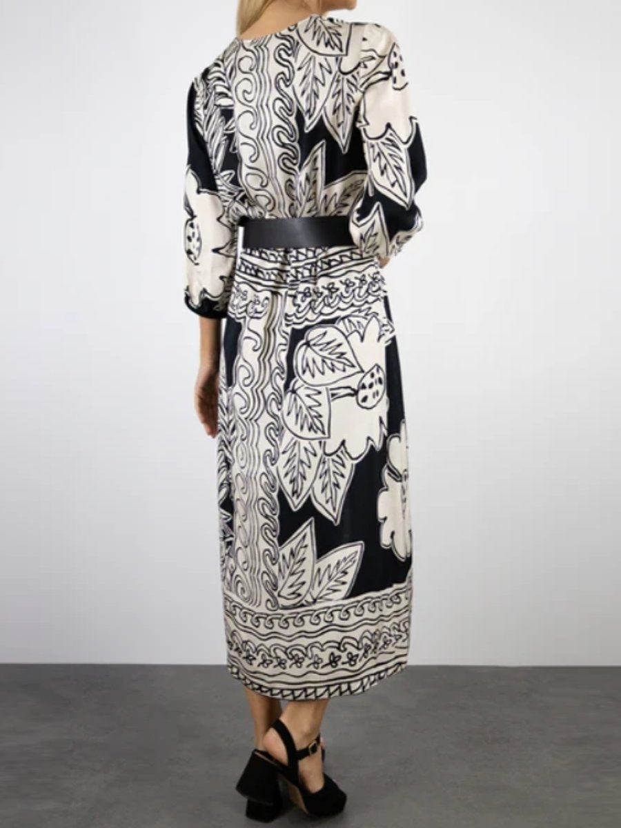 Classic Black&White Printed Midi Dress