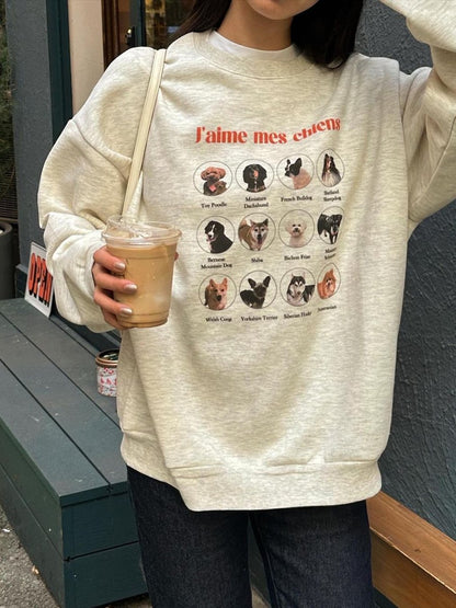 Puppies Printed Loose Hoodie