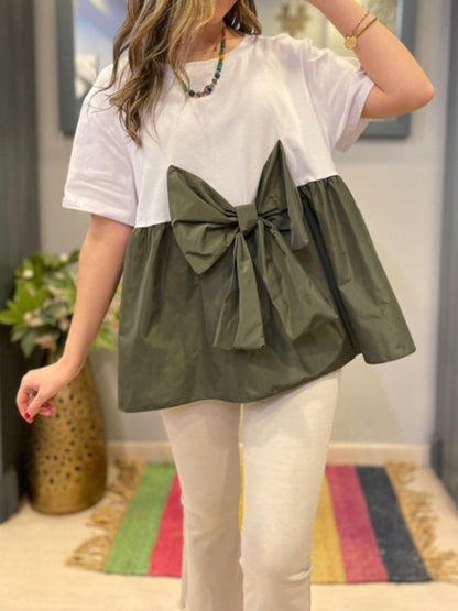 Cute Patchwork Bow T-shirt