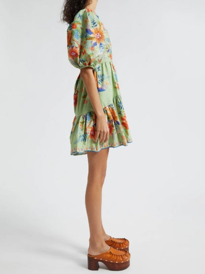 The Summer Green Floral Short Dress