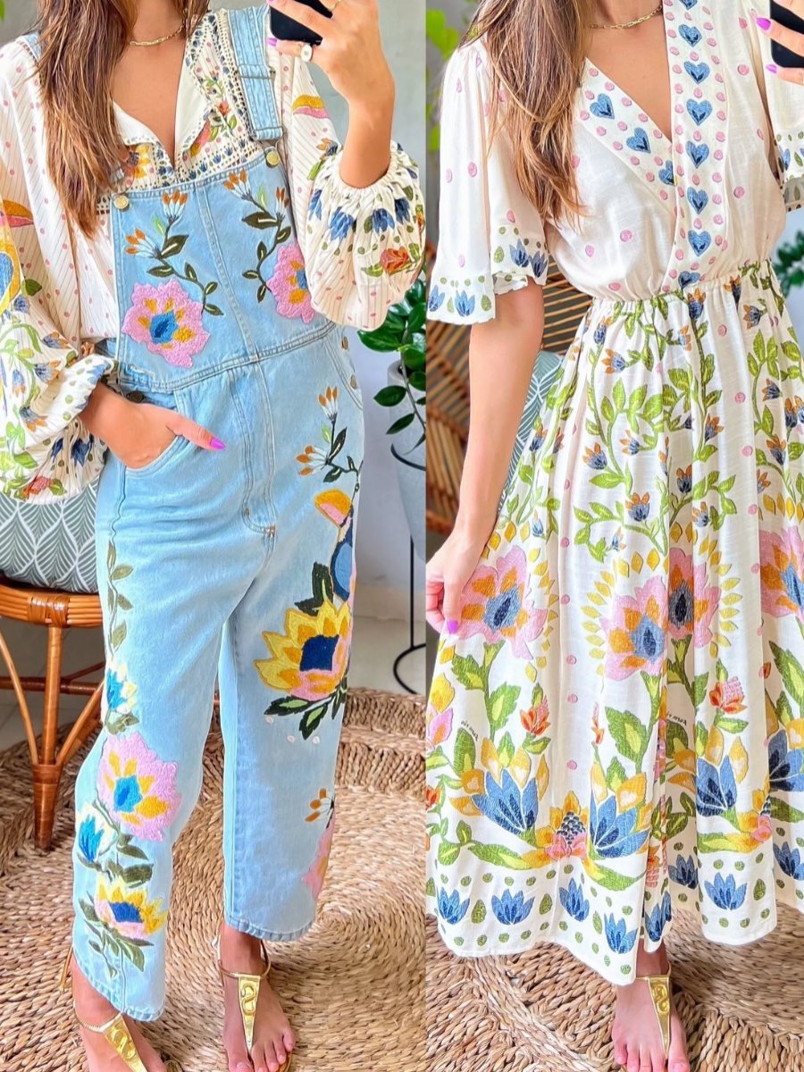 Printed Denim Gardener Jumpsuit